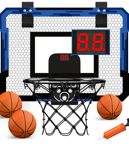 Mini Basketball Hoop with Electronic Scorer, Mini Hoop with 3 Balls/Inflator/Breakaway Rim, Basketball Toy Gifts for Kids and Adults, Suit for Indoor/Outdoor/Pool/Door, Blue