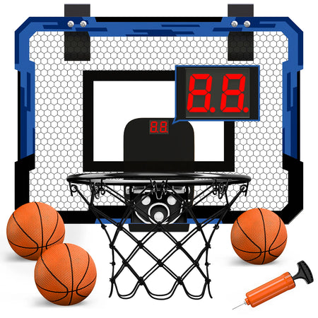 Mini Basketball Hoop with Electronic Scorer, Mini Hoop with 3 Balls/Inflator/Breakaway Rim, Basketball Toy Gifts for Kids and Adults, Suit for Indoor/Outdoor/Pool/Door, Blue