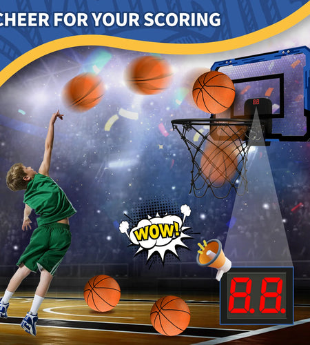 Mini Basketball Hoop with Electronic Scorer, Mini Hoop with 3 Balls/Inflator/Breakaway Rim, Basketball Toy Gifts for Kids and Adults, Suit for Indoor/Outdoor/Pool/Door, Blue