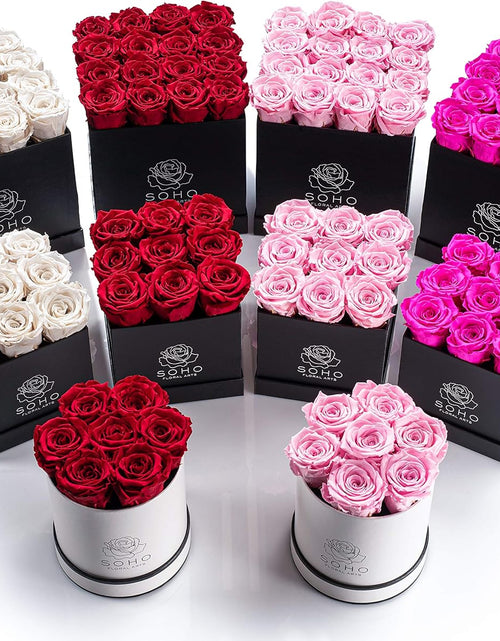 Load image into Gallery viewer, | Roses in a Box | Real Roses Last a Year or More (White Square 4Ct, Radiant Pink)
