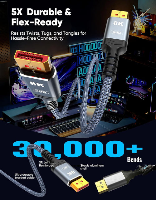 Load image into Gallery viewer, 8K 4K Displayport Cable, 6.6FT DP Cable 1.4 [VESA Certified,32.4Gbps,8K@60Hz,4K@144Hz,2K@240Hz/165Hz/144Hz], Bradied High Speed Display Port Cable for Gaming Monitor, Hdr/Hdcp/Freesync/G-Sync
