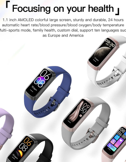 Load image into Gallery viewer, Keep Health Fitness Trackers for Women Men Amoled Step Counter Slim Thin 25 Sports Modes with Heart Rate Blood Pressure Monitor Alarm Stopwatch Timer Calories Burned IP68 Step Tracker Watch
