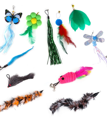 11 PCS Cat Feather Toy, Multiple Styles Feather Refills for Cat Toys, Replacement Feather Toy with Bell Refills, Interactive Catcher Teaser and Funny Exercise for Kitten or Cats