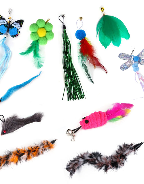 Load image into Gallery viewer, 11 PCS Cat Feather Toy, Multiple Styles Feather Refills for Cat Toys, Replacement Feather Toy with Bell Refills, Interactive Catcher Teaser and Funny Exercise for Kitten or Cats

