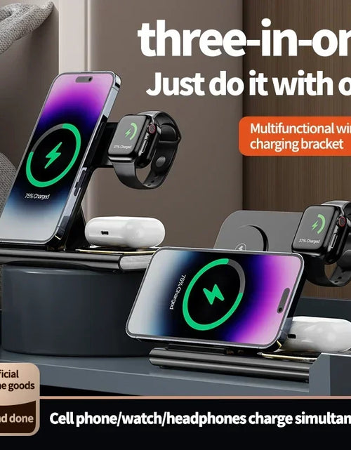 Load image into Gallery viewer, 3 in 1 30W Foldable Fast Charging Dock Station for Iphone 15 14 13 12 Pro Max Apple Watch 8 7 6 Airpods Watch Wireless Charger
