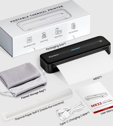 Small Mobile Printer M832 53-216Mm Thermal Paper Printer Inkless Thermal Printer PC & Phone for Travel Home Mobile Office Study