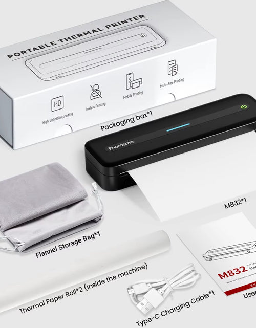 Load image into Gallery viewer, Small Mobile Printer M832 53-216Mm Thermal Paper Printer Inkless Thermal Printer PC &amp; Phone for Travel Home Mobile Office Study
