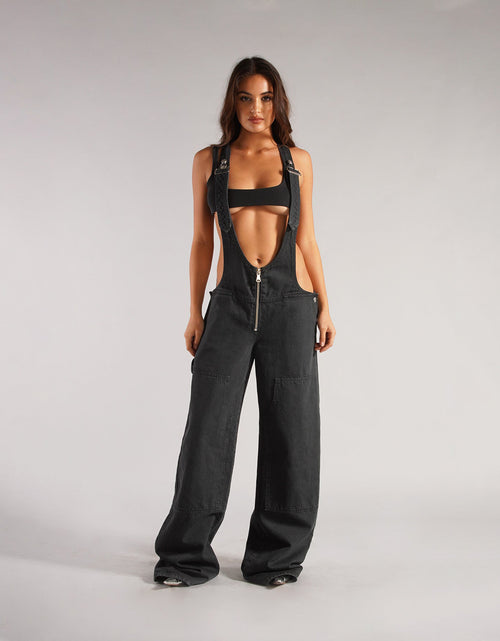 Load image into Gallery viewer, Y2K Zipper Denim Overalls with Pockets Fashion Loose Suspender Jumpsuit Streetwear Jeans Pants Womens Clothing
