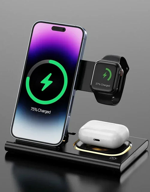 Load image into Gallery viewer, 3 in 1 30W Foldable Fast Charging Dock Station for Iphone 15 14 13 12 Pro Max Apple Watch 8 7 6 Airpods Watch Wireless Charger
