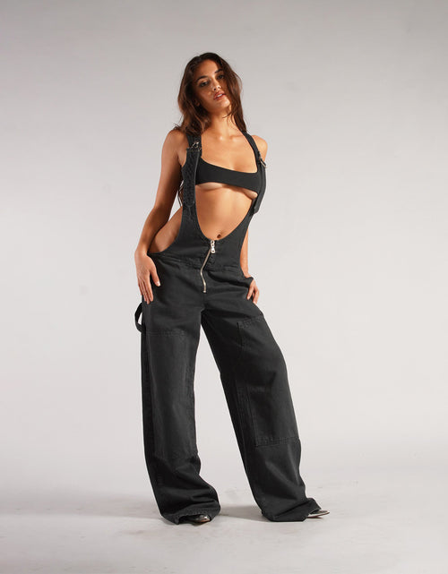 Load image into Gallery viewer, Y2K Zipper Denim Overalls with Pockets Fashion Loose Suspender Jumpsuit Streetwear Jeans Pants Womens Clothing
