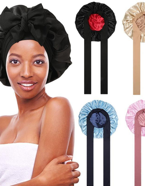 Load image into Gallery viewer, AWAYTR Satin Bonnet Silk like Bonnets for Sleeping Sleep Cap Double Layer Hair Care Bonnet with Elastic Tie Band for Curly Hair Night Cap
