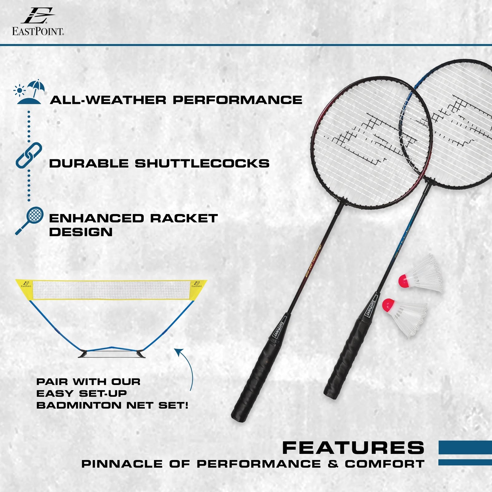 2 Player Badminton Racket Set; 2 Rackets with Steel Shafts, 2 Shuttlecock Birdies